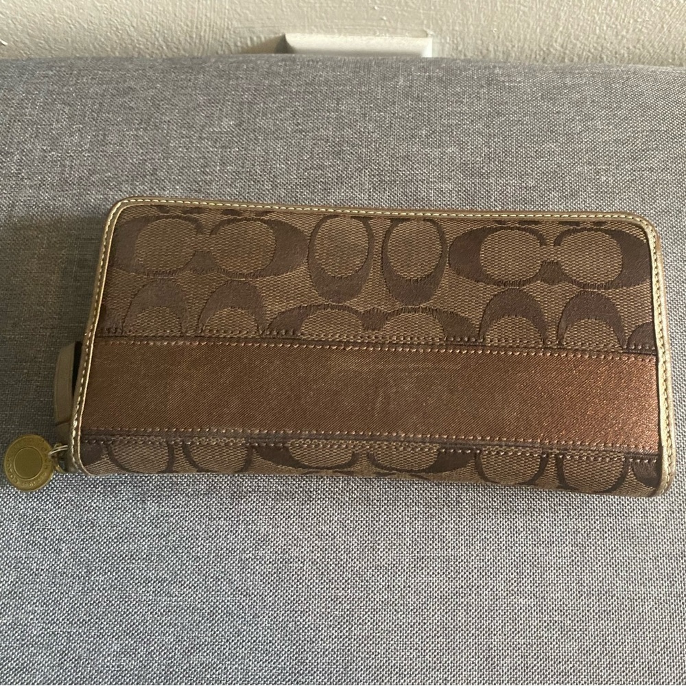 Coach Signature C’s Zip Around Wallet in Brown/Gold